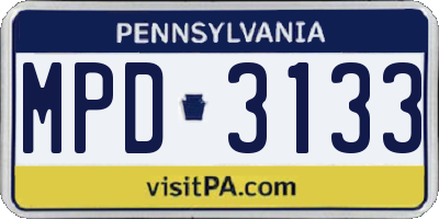 PA license plate MPD3133