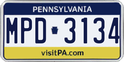 PA license plate MPD3134