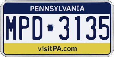 PA license plate MPD3135