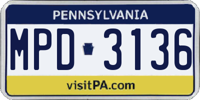 PA license plate MPD3136