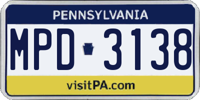 PA license plate MPD3138