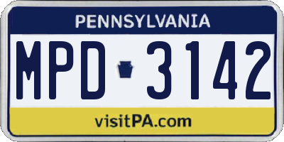 PA license plate MPD3142
