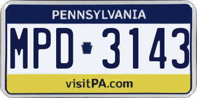 PA license plate MPD3143