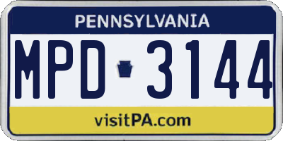 PA license plate MPD3144