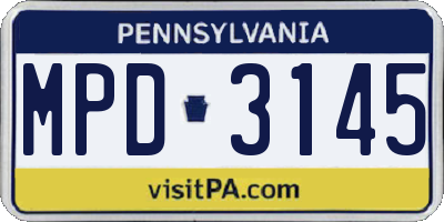 PA license plate MPD3145