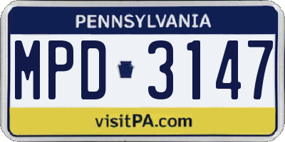PA license plate MPD3147
