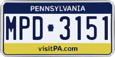 PA license plate MPD3151
