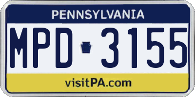 PA license plate MPD3155