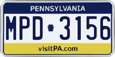 PA license plate MPD3156