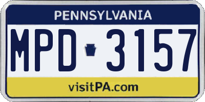 PA license plate MPD3157