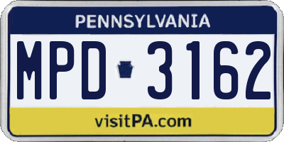 PA license plate MPD3162