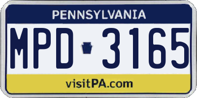 PA license plate MPD3165