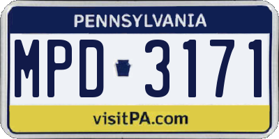 PA license plate MPD3171