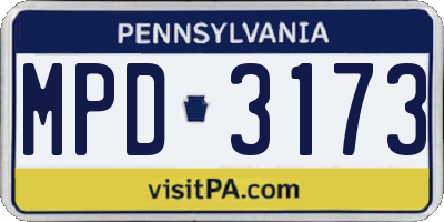 PA license plate MPD3173