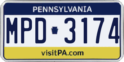 PA license plate MPD3174