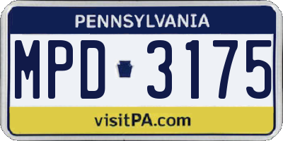 PA license plate MPD3175