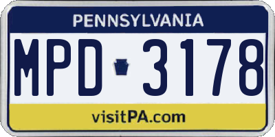 PA license plate MPD3178
