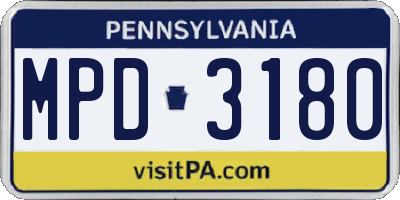 PA license plate MPD3180