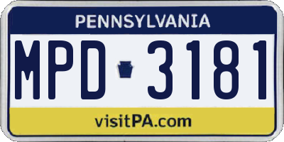 PA license plate MPD3181