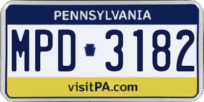 PA license plate MPD3182