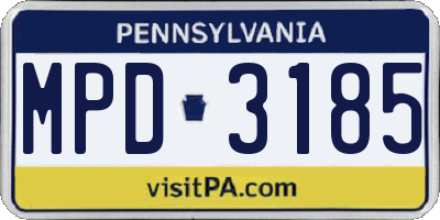 PA license plate MPD3185