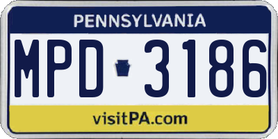 PA license plate MPD3186
