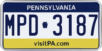 PA license plate MPD3187
