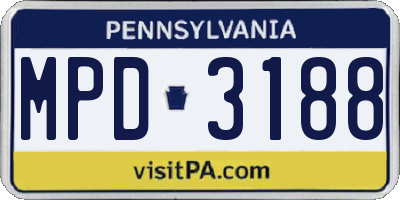 PA license plate MPD3188