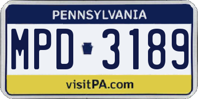 PA license plate MPD3189
