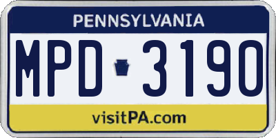 PA license plate MPD3190