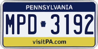 PA license plate MPD3192