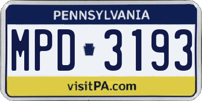 PA license plate MPD3193