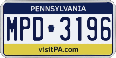 PA license plate MPD3196