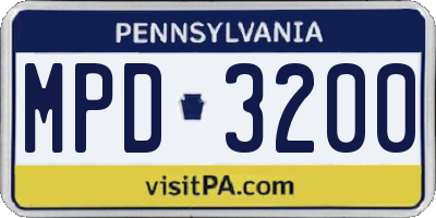PA license plate MPD3200