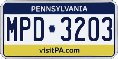 PA license plate MPD3203