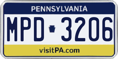 PA license plate MPD3206