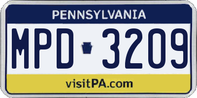 PA license plate MPD3209