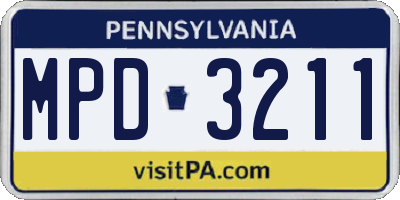 PA license plate MPD3211