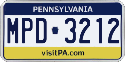 PA license plate MPD3212