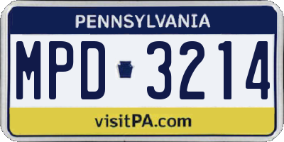 PA license plate MPD3214