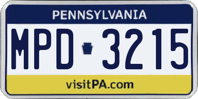 PA license plate MPD3215