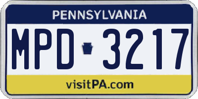 PA license plate MPD3217