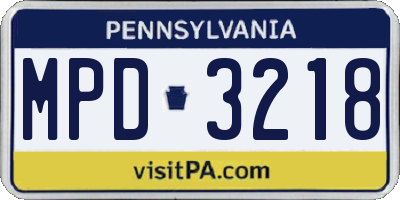 PA license plate MPD3218