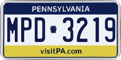 PA license plate MPD3219