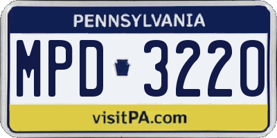 PA license plate MPD3220