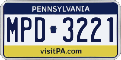 PA license plate MPD3221