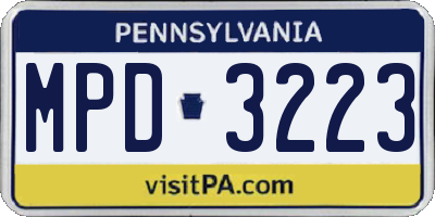 PA license plate MPD3223