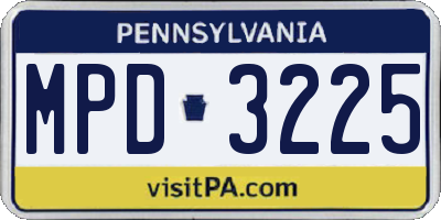 PA license plate MPD3225