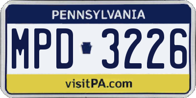 PA license plate MPD3226