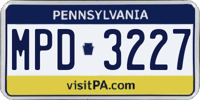 PA license plate MPD3227